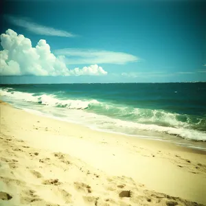 Serene Beachscape with Turquoise Waters and Sunny Sky
