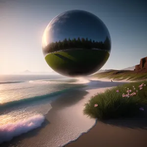 Worldly Reflection: Sunlit Globe on Horizon