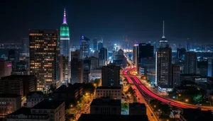 Metropolitan skyline at dusk with modern skyscrapers.