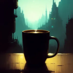 Hot Black Coffee in Mug with Spoon