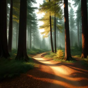 Autumn Woods: A Serene Forest Landscape Bathed in Sunlight