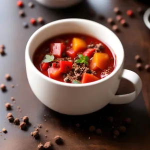 Gourmet vegetable soup with a garnish of parsley