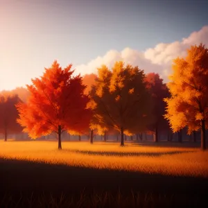 Vibrant Sunset Over Meadow and Trees