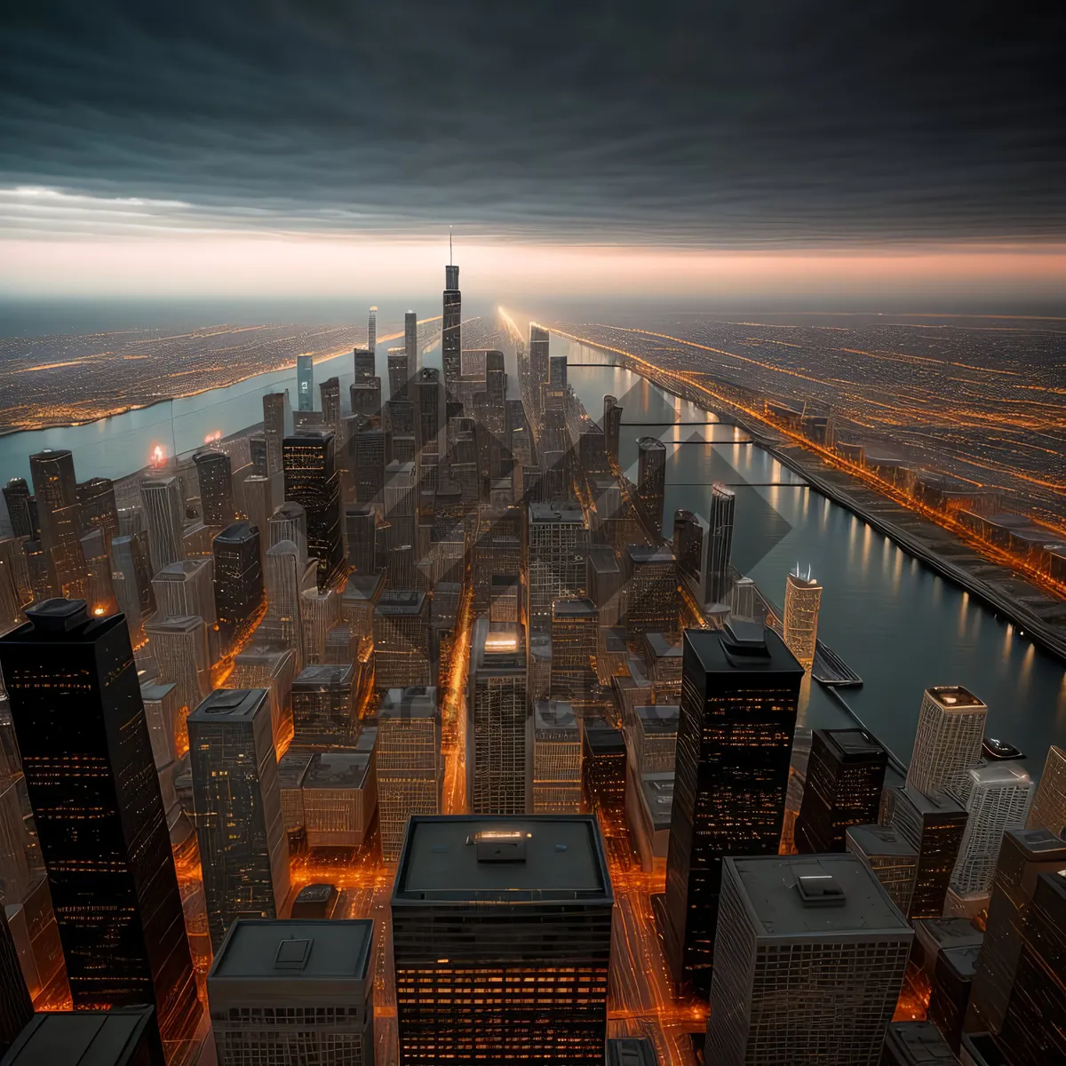 Picture of Stunning Urban Skyline Illuminated by Sunset