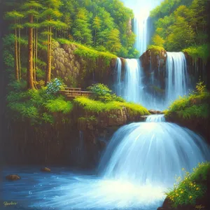 Tranquil Cascade in Majestic Forest