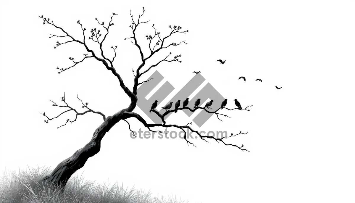 Picture of Winter Tree Silhouette Against Sky Branches Snag Landscape Photo