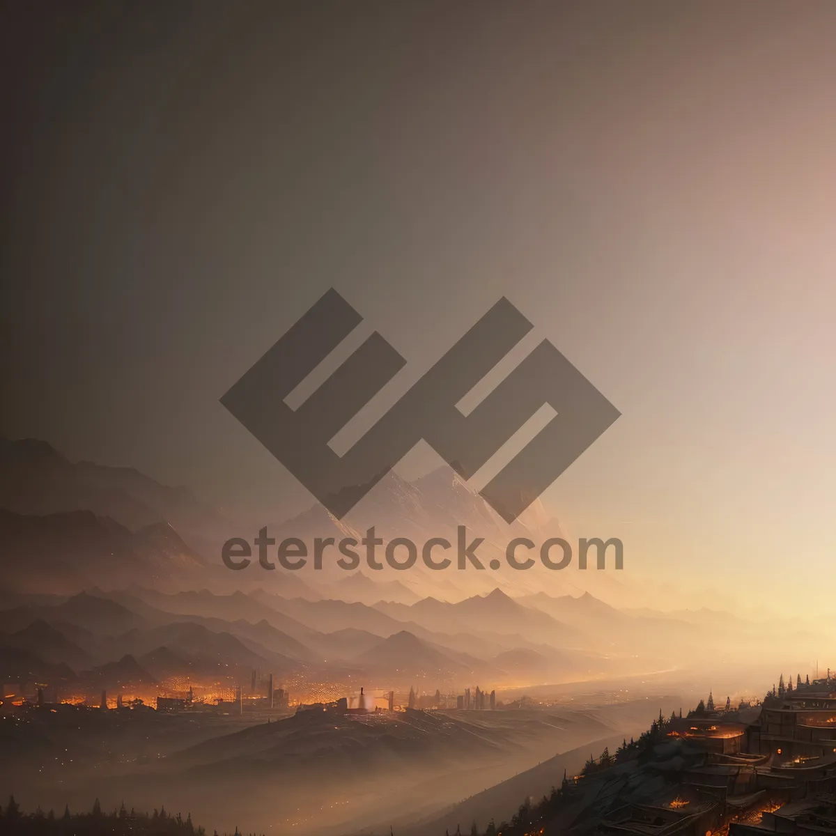 Picture of Golden Horizon: Majestic Sunset over Mountain Range