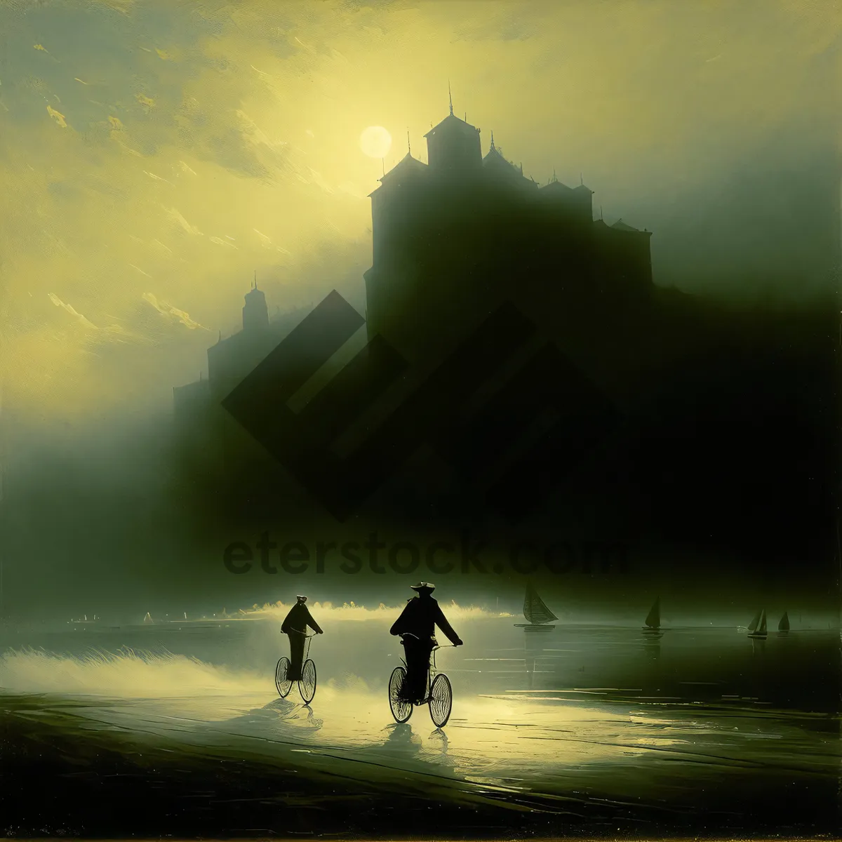 Picture of Silhouette of man on beach at sunset