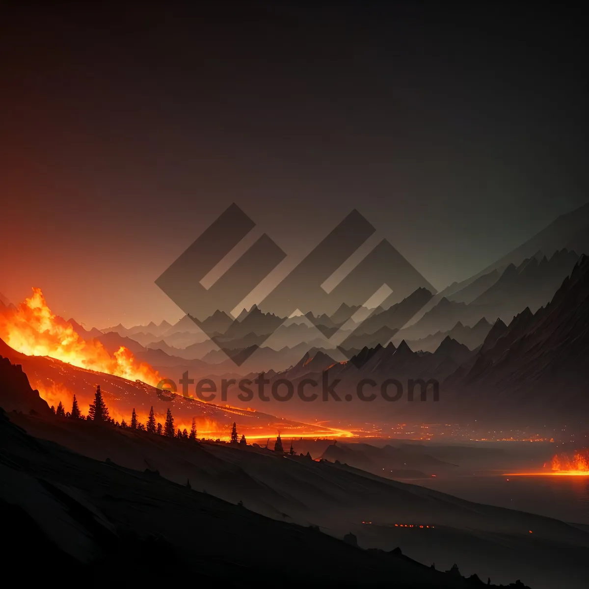 Picture of Vibrant Sunset Over Majestic Mountain Range