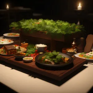 Delicious vegetable salad on the dining table