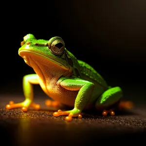 Orange-eyed Tree Frog peeping out from the foliage