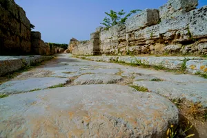 Ancient Mountain Wall in Sloping Landscape