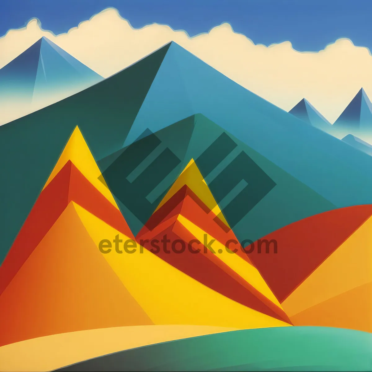 Picture of Marine Gradient Wallpaper with Graphic Pyramid Design