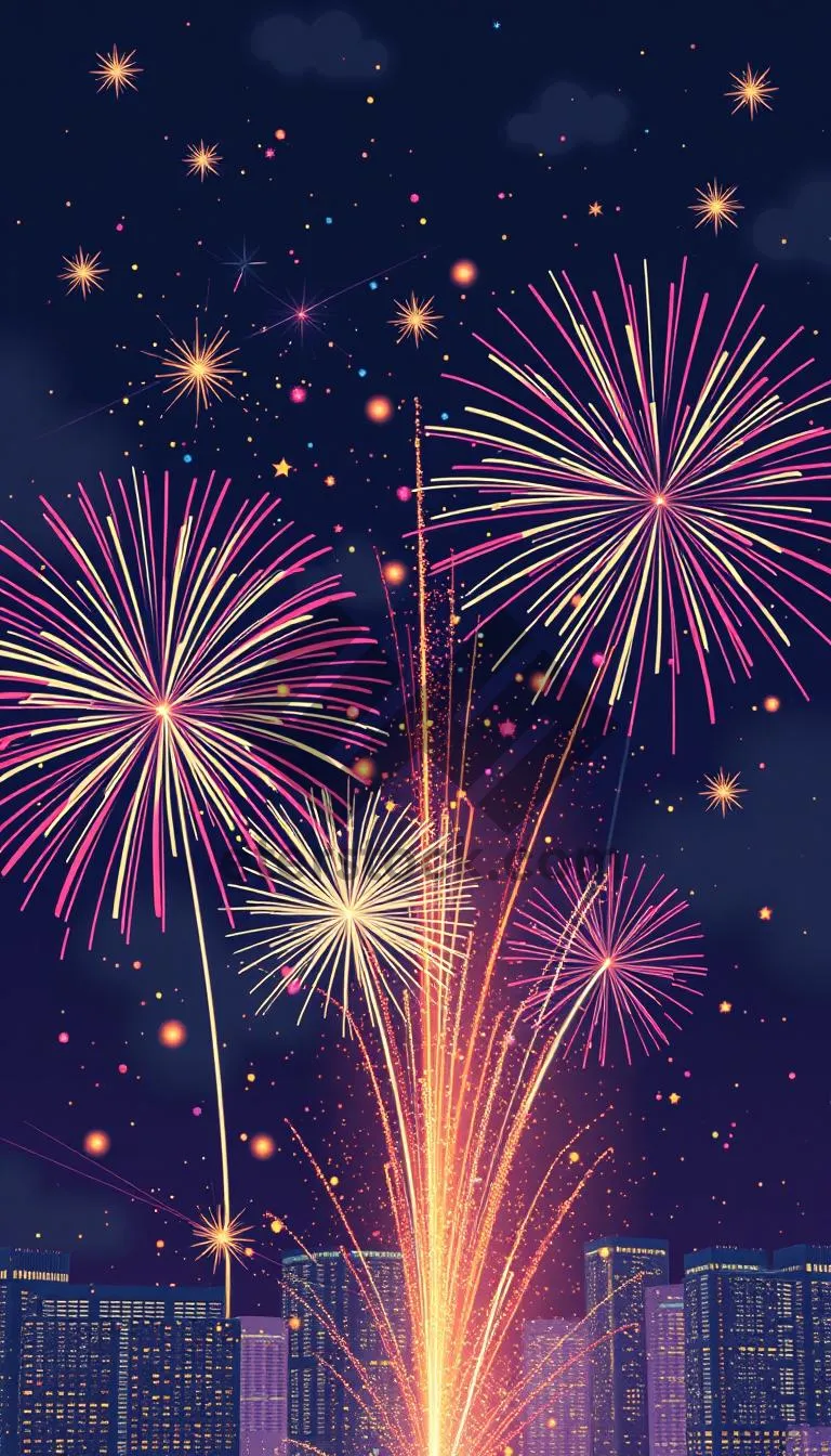 Picture of Festive fireworks light up the dark night sky.