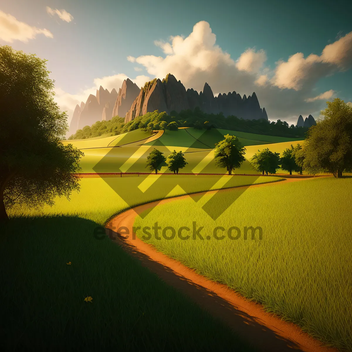 Picture of Golden Fields: Serene Horizon along Country Road