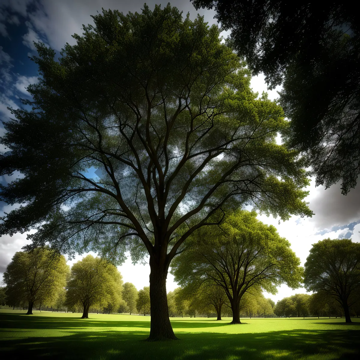 Picture of Serene Forest Landscape with Lush Trees and Grass