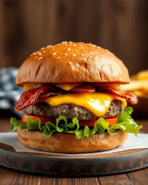 Grilled Cheeseburger with Lettuce and Tomato