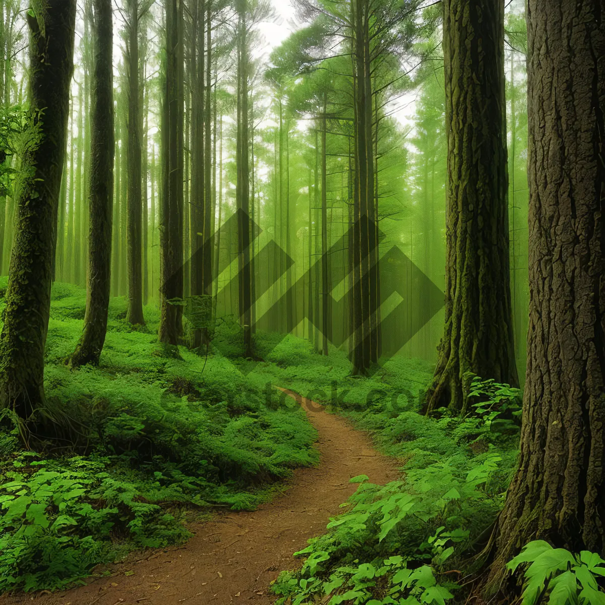 Picture of Lush Pathway through Sunlit Forest