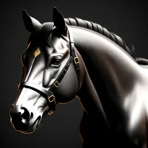 Black Thoroughbred Stallion with Bridle