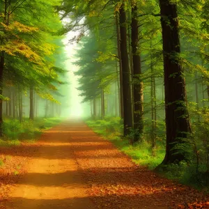 Autumn Path Through Sunlit Woods