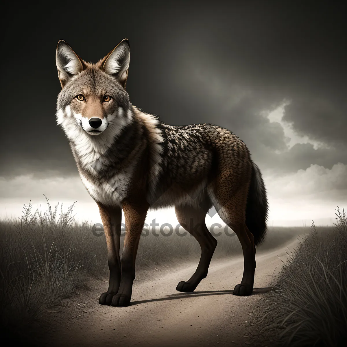 Picture of Wild Canine Predator in the Wilderness: Coyote-Wolf