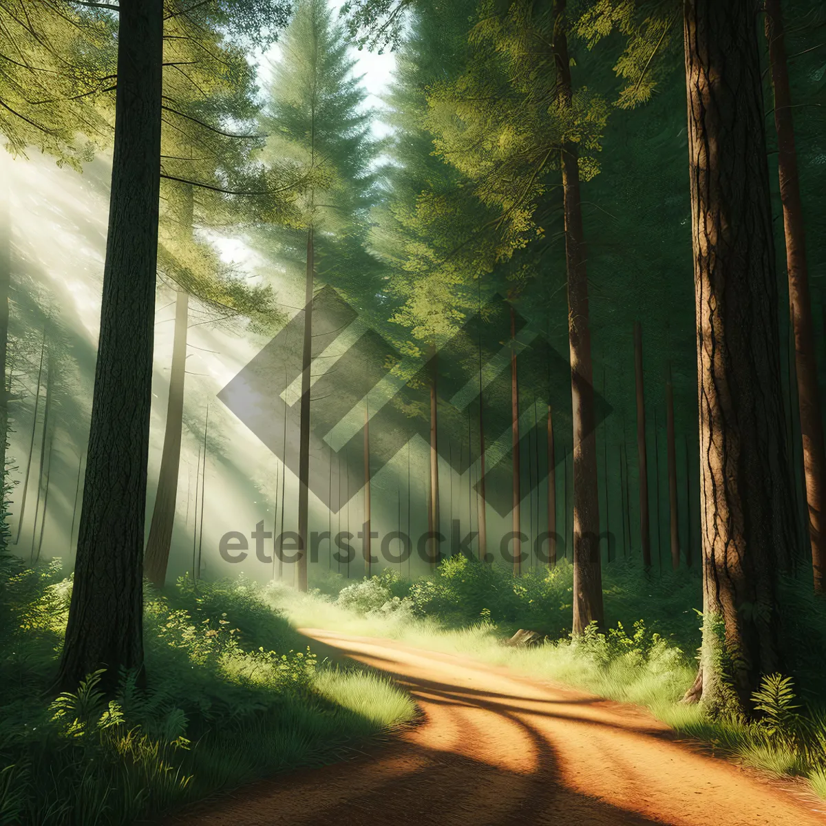 Picture of Serene Sunlit Forest Path in Summer