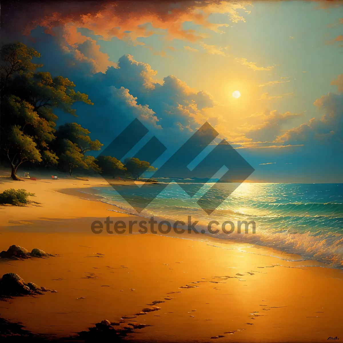 Picture of Vibrant Sunset over Calm Ocean Waves