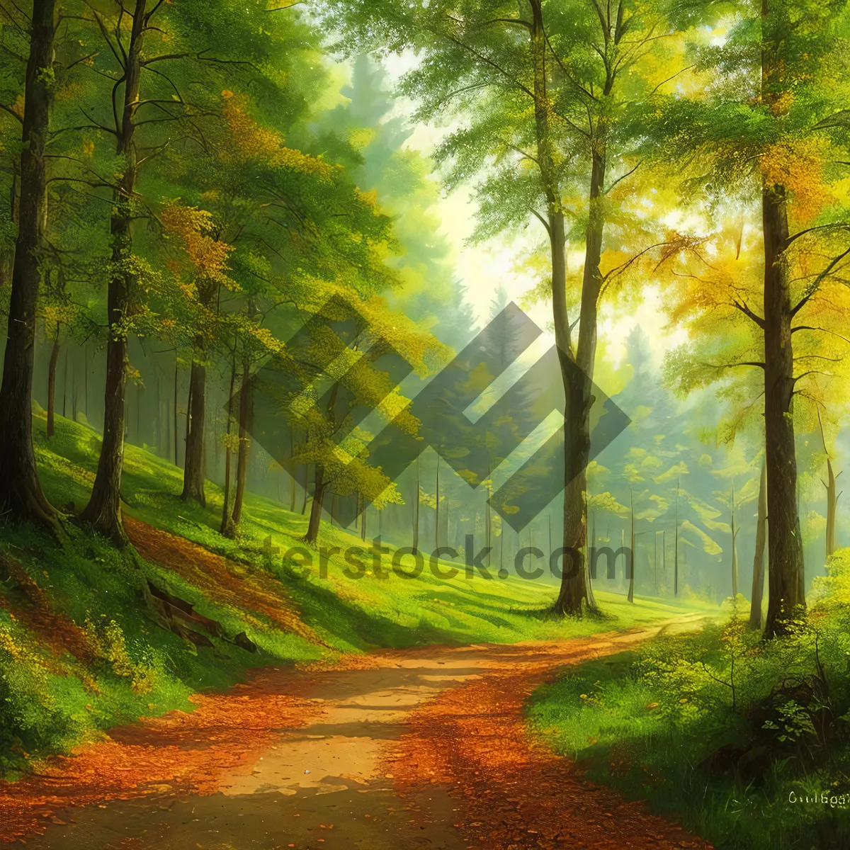 Picture of Autumnal Path through Colorful Forest