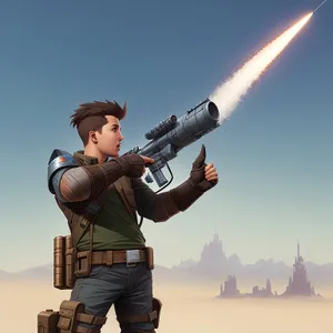 Skyward Storm: Man with Rocket Launcher