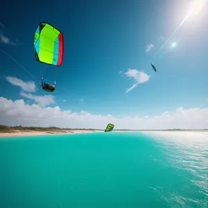 Tropical beach with parachute rescue equipment