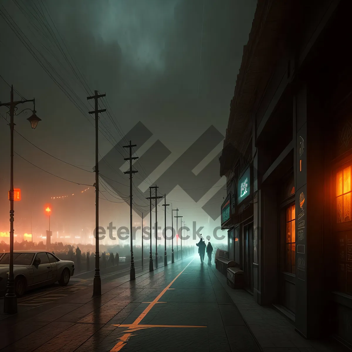 Picture of Cityscape Illuminated by Urban Street Lights and Semaphores