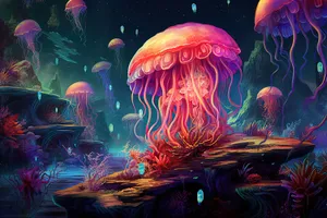 Colorful Jellyfish Fantasy Fractal Pattern Sparkling Glow