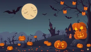 Halloween Night Silhouette with Spooky Tree and Bat