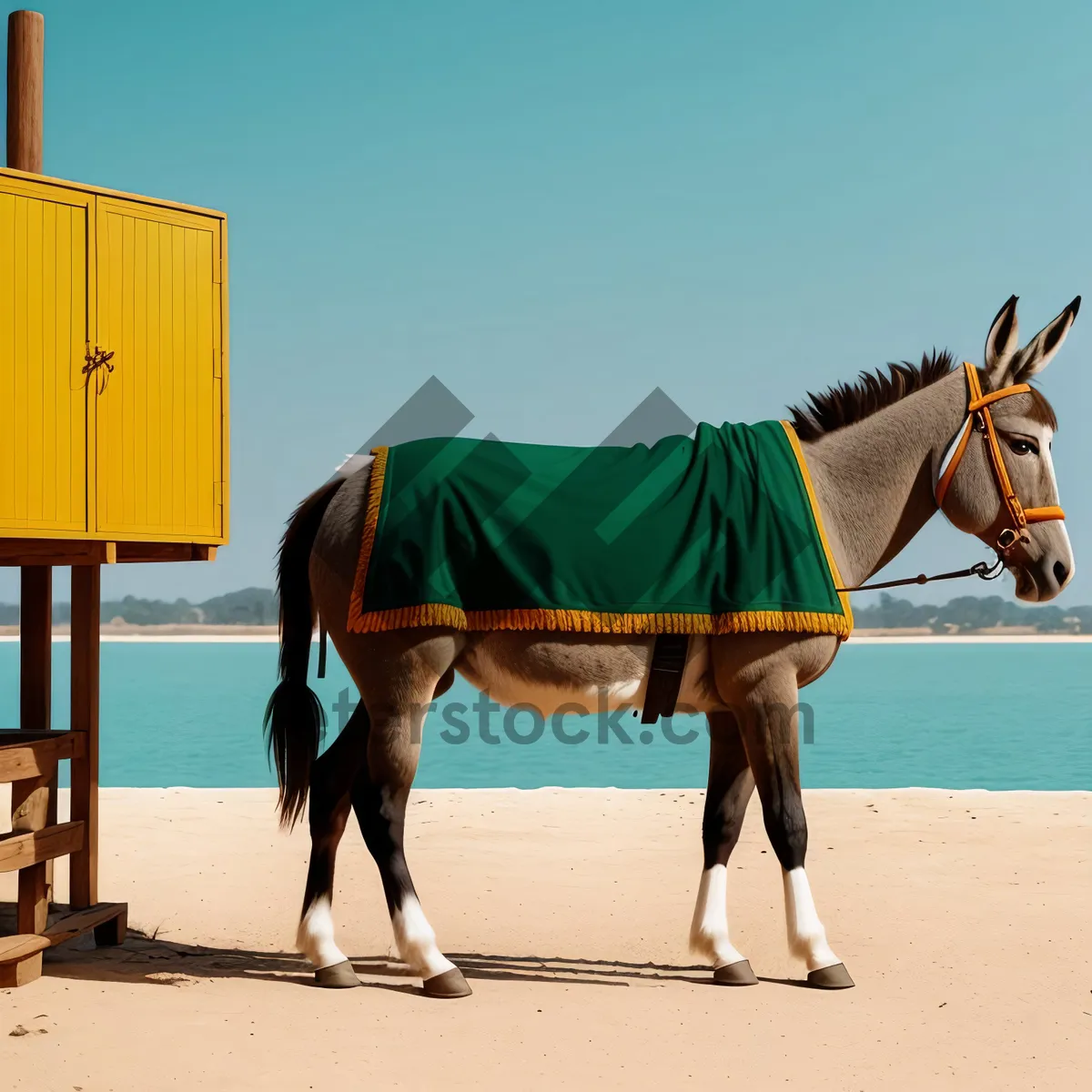 Picture of Rustic Horse Cart with Brown Stallion