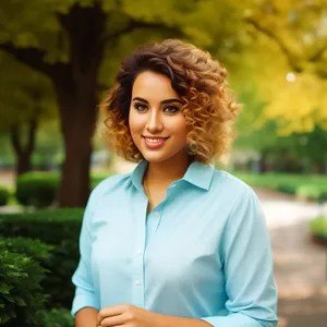 Cheerful Brunette Lady Smiling in Park