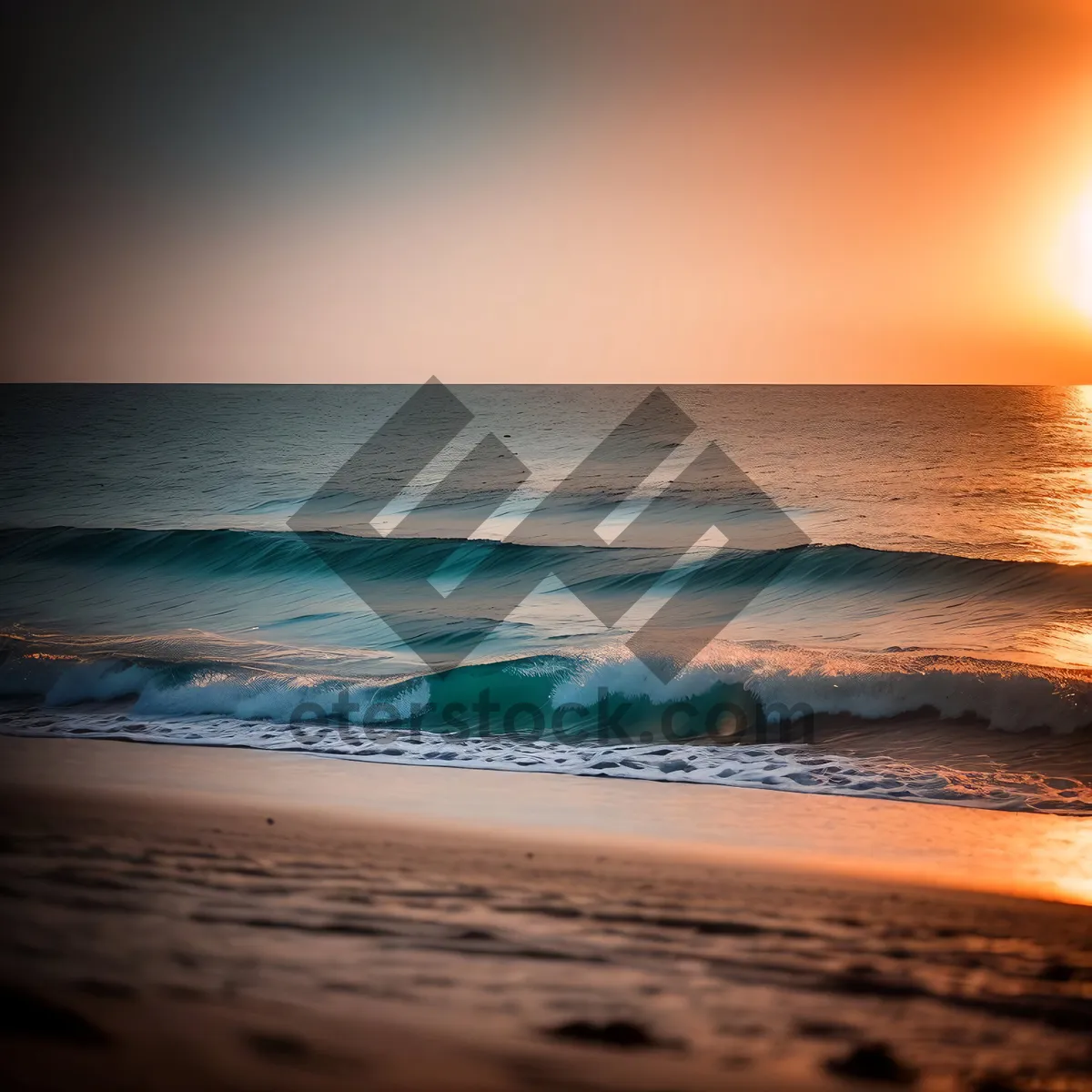 Picture of Idyllic Beachscape: Tranquil Waves Kiss Sandy Shoreline at Sunset