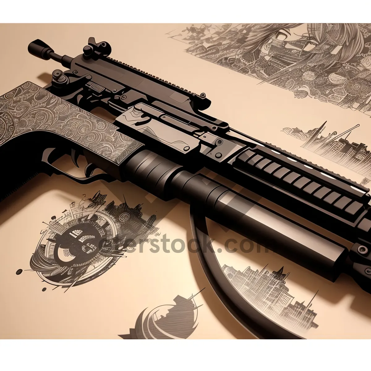 Picture of Metal weapon for military action: Gun