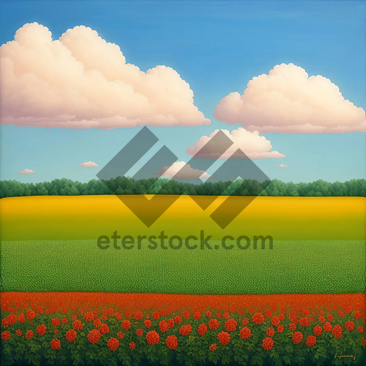 Picture of Lush Spring Landscape with Rolling Meadows and Clear Blue Skies