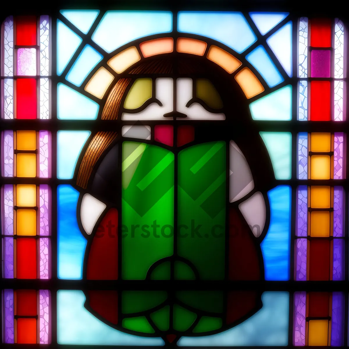 Picture of Colorful Mosaic Church Window with Jukebox and Record Player