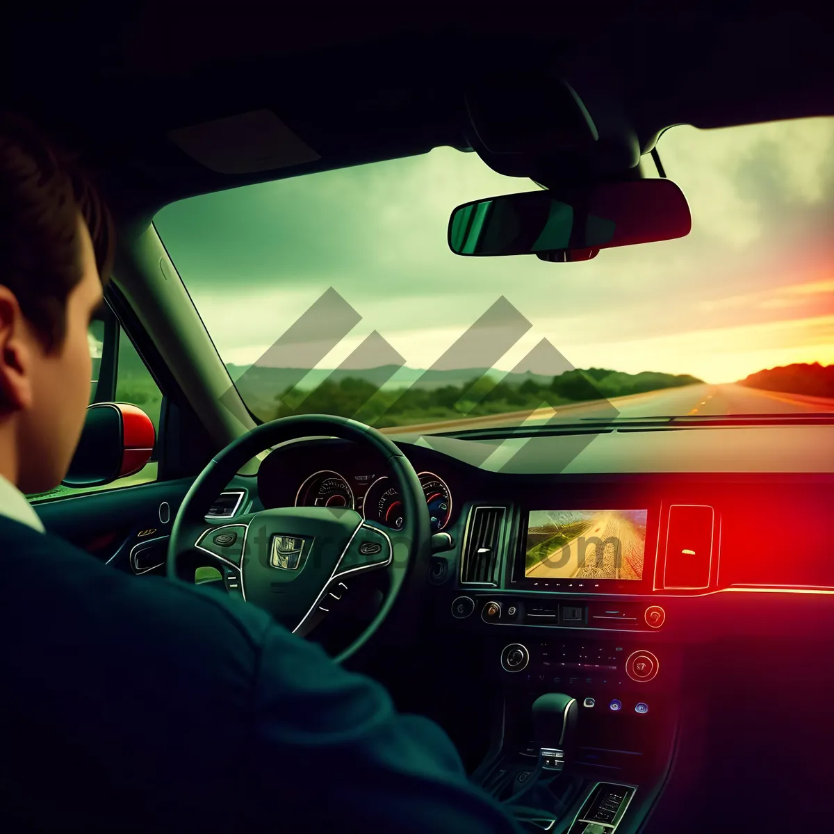 Picture of Modern Car Interior with Driver's Steering Wheel