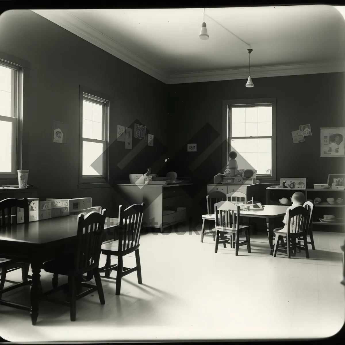 Picture of Modern Café Interior with Stylish Furniture and Wood Accents