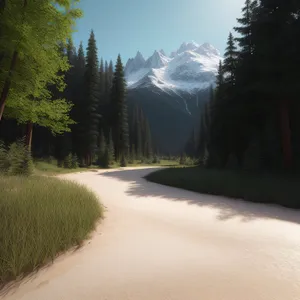 Serene Mountain Road Through Pine Forest