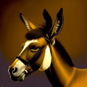 Brown Horse wearing Muzzle and Bridle