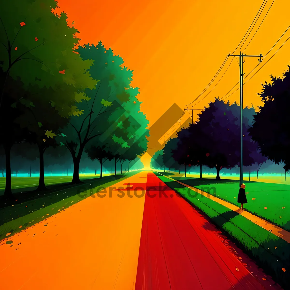 Picture of Vibrant Rural Landscape with Sunny Horizon