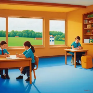 Modern Man Sitting in Office Library