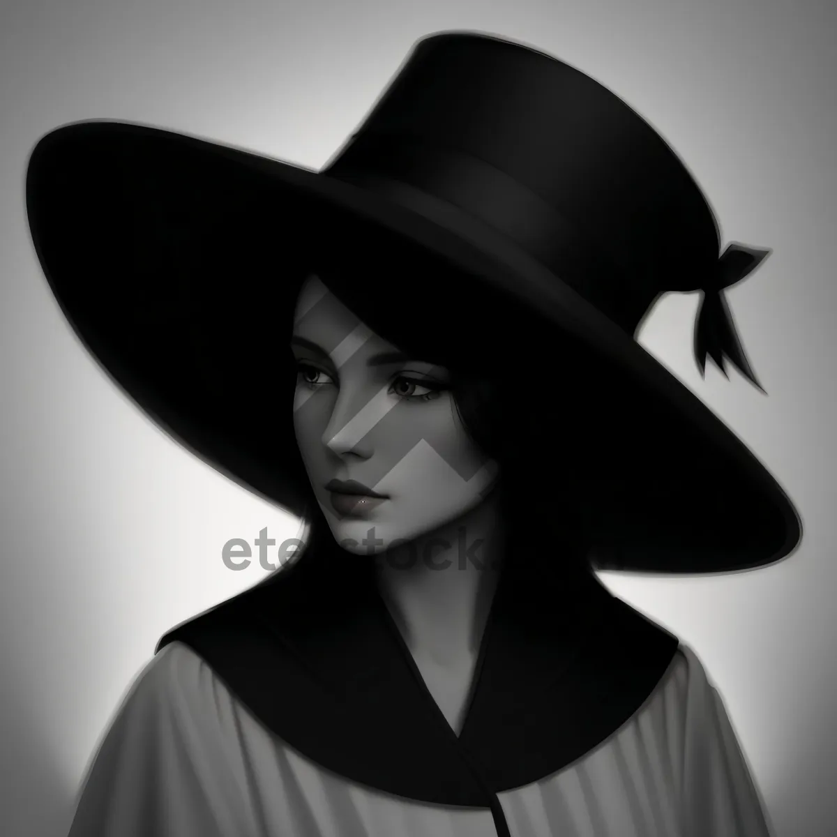 Picture of Stylish blonde sorcerer lady in black hat portrait