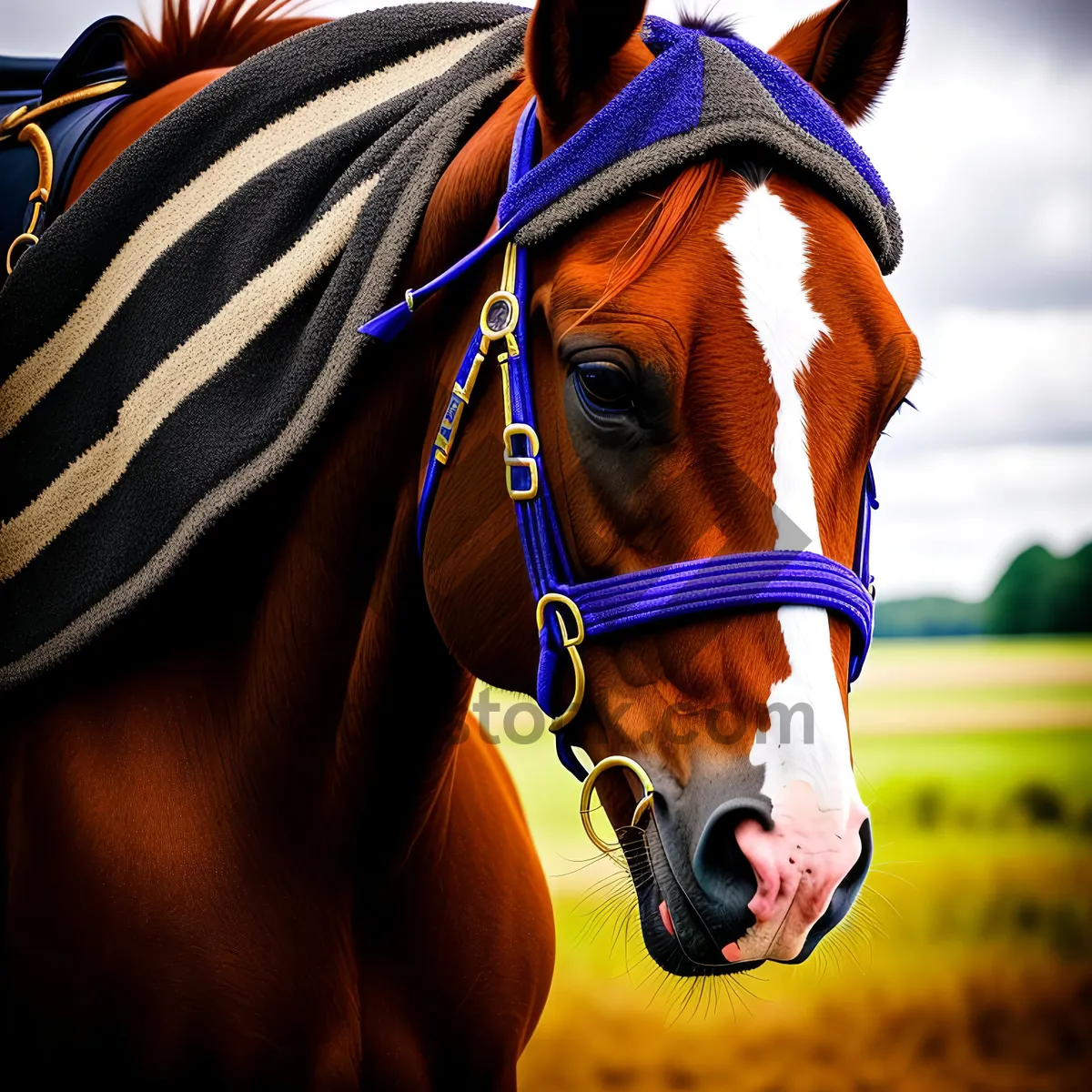 Picture of Thoroughbred Stallion with Brown Mane and Bridle