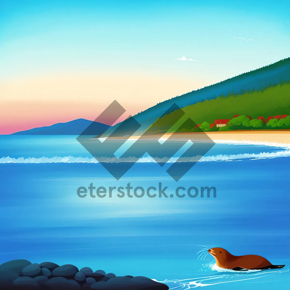 Picture of Golden Sunset Over Tranquil Beach