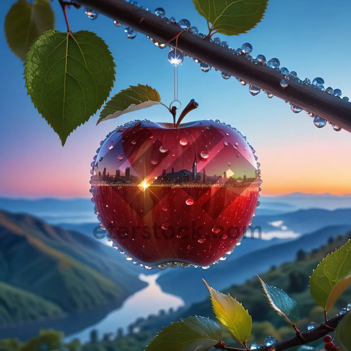 Picture of Festive winter fruit tree decoration with shiny apples