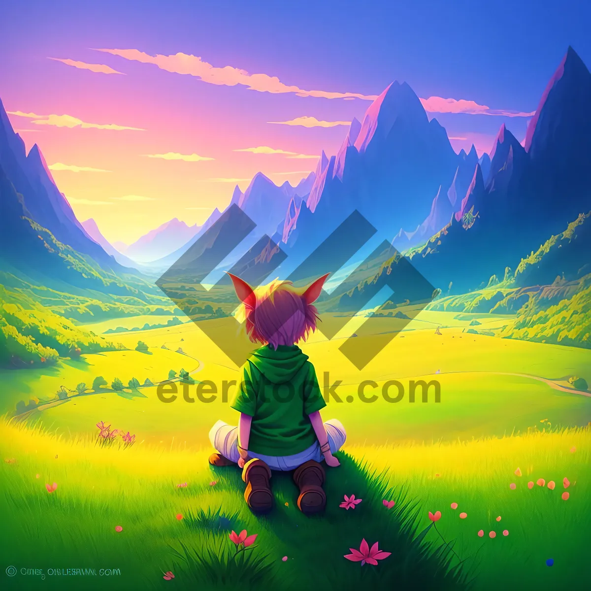 Picture of Sunset Over the Meadow: Tranquil Rural Landscape